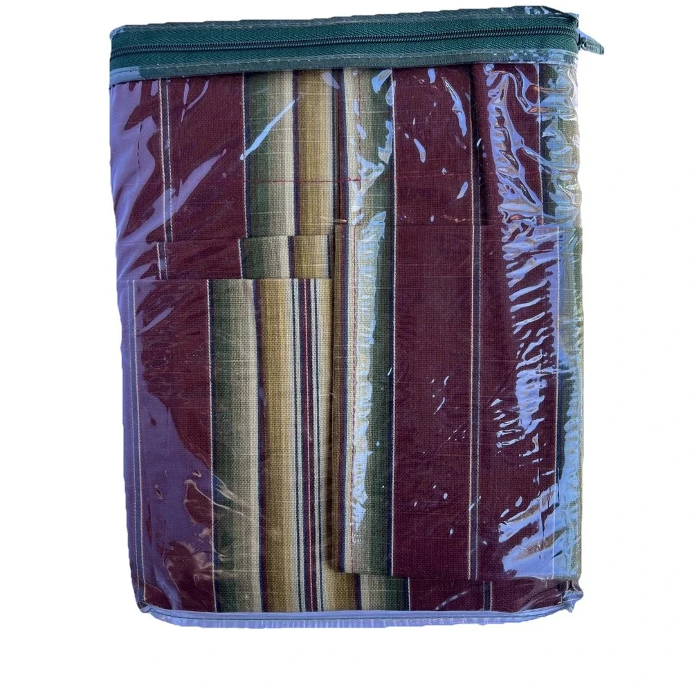 Waverly Canyon Road Merlot Striped Balloon Valance  Burgundy Tan Green 79x14 NEW
